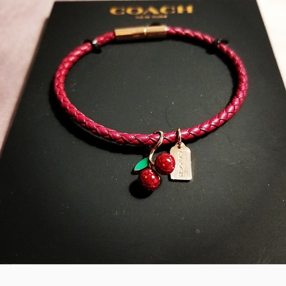 Coach Jewelry - 🍒NWT🍒 COACH GLITTER CHERRY LEATHER BRACELET